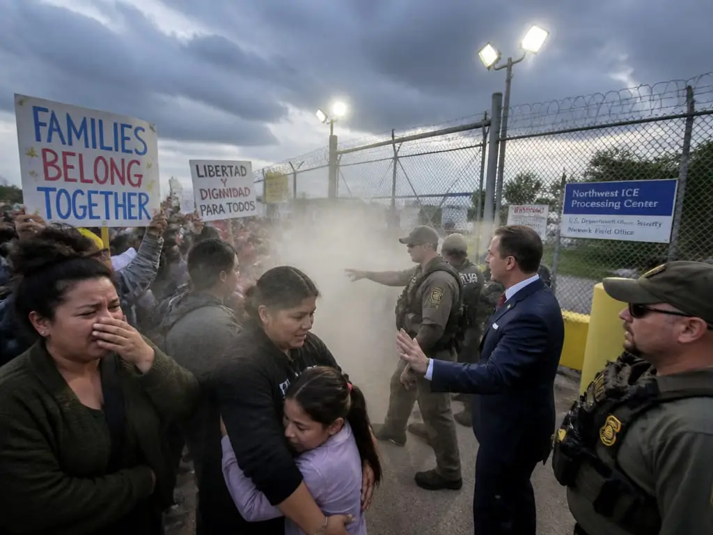 Sherrill Denied Entry as ICE Detention Protest Turns Chaotic