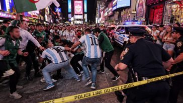 Times Square Turns Brawl Zone as Argentina and Algeria Fans Clash