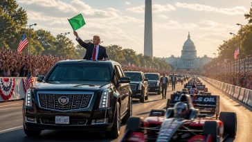 President Trump Waves Green Flag, Rides The Beast at Freedom 250