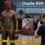 Vandals Douse Charlie Kirk Statue in Red Paint at TPUSA HQ